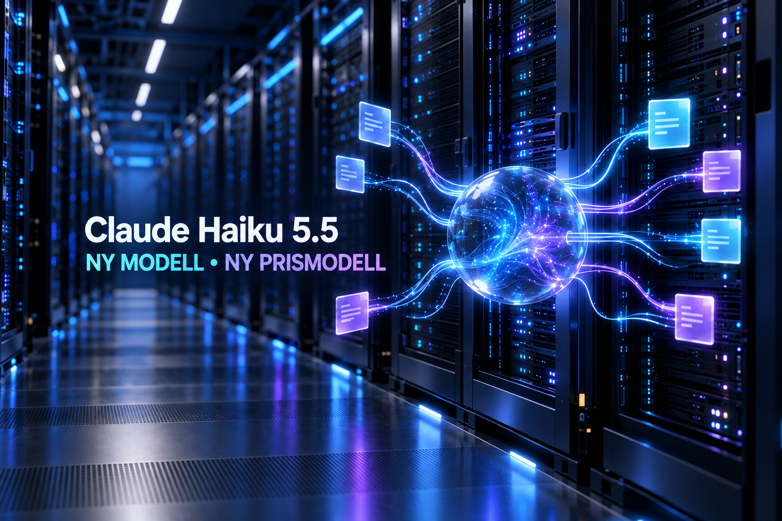 Filmiskt datacenter med ett förgrenat API-flöde och texten Claude Haiku 5.5, ny modell och ny prismodell.