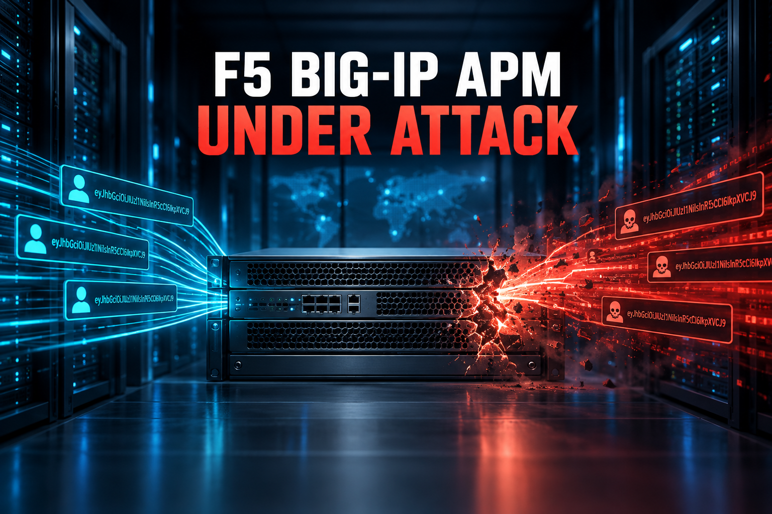 Nätverksgateway som träffas av skadlig OAuth-trafik under rubriken F5 BIG-IP APM under attack.
